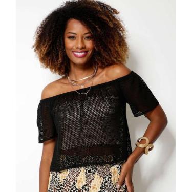 Imagem de Blusa Ciganinha Feminina Tricô Manga Curta Marisa-38283, Preto, G