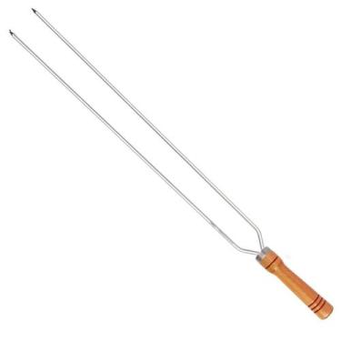 Imagem de Espeto Duplo Para Churrasco Churrasqueira 80cm Alumínio Cabo Madeira M