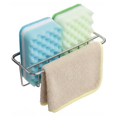 Imagem de Adhesive Sponge Holder + Dish Cloth Hanger, 2-in-1 Sink Caddy, SUS304 Stainless Steel Rust Proof Water Proof, No Drilling