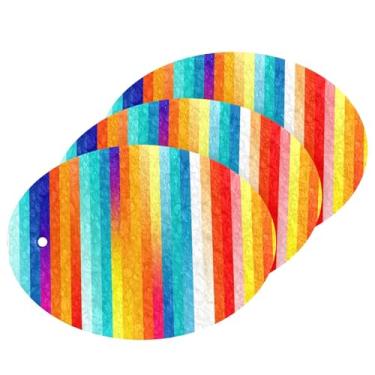 Imagem de Wassud Esponja de polpa de madeira listrada vertical vibrante para pratos, pacote com 3 esponjas de cozinha para limpeza, esfregão resistente para panelas antiaderentes, esponjas de lavar louça para