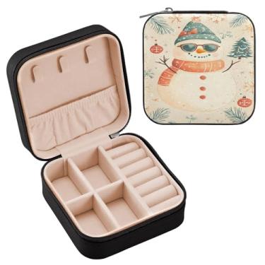 Imagem de Wassud Estojo de joias de viagem de boneco de neve para mulheres, meninas, senhoras, noiva, mini organizador de joias de couro PU, caixa quadrada de armazenamento de joias para brincos, anéis, colar