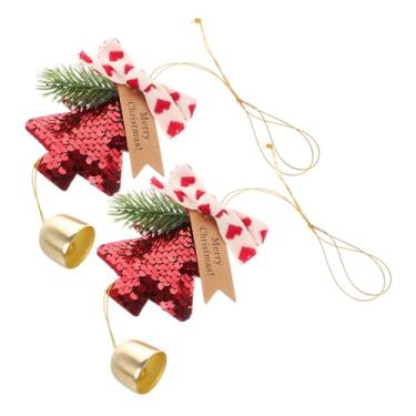 Imagem de Pingente de sino de árvore de Natal para pendurar com som de jingle, enfeite de sino de Natal de lantejoulas vermelhas para decoração de casa, porta festiva e pendurar no carro, conjunto de 2 peças
