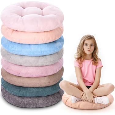 Imagem de Fumete 8 peças de almofadas redondas de 40,6 cm para crianças e crianças, almofada de chão para móveis de sala de aula flexíveis para casa, creche, pré-escola, ioga e meditação (Neutro)
