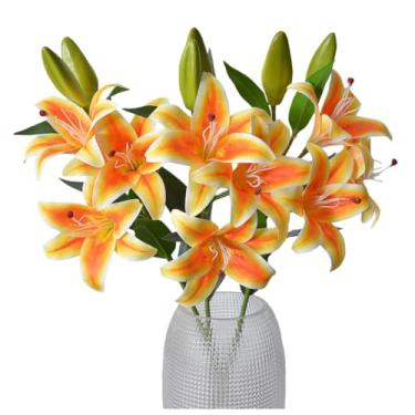 Imagem de TONGMAN 6 pacotes de flores artificiais de lírio de tigre, lírios de toque branco, buquê de flores artificiais para mesa de centro de mesa, arranjos para casamento, casa, festa, jardim, escritório