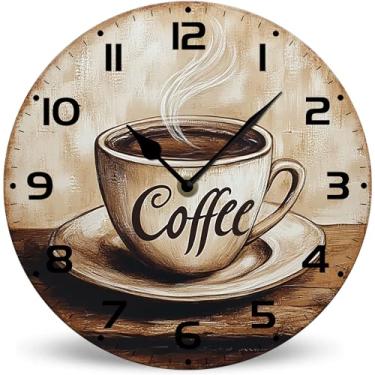Imagem de Lucidhisun Relógio de parede rústico operado por bateria de madeira redonda silenciosa sem tique-taque 25,4 cm, relógios de parede rústicos de café para casa cozinha sala de estar escritório hotel