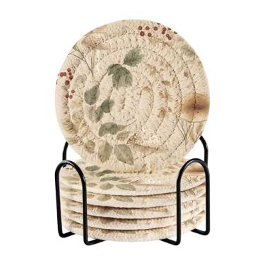 Imagem de SEHANY Conjunto de 6 porta-copos de cogumelos florestais com suporte, porta-copos redondos absorventes de algodão resistente ao calor para mesa de jantar, canecas de café, 10 cm