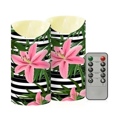 Imagem de Wassud Flores de lírio velas sem chama com controle remoto, velas realistas cintilantes com temporizador, velas decorativas para Natal, casamento, festa, decoração de casa média