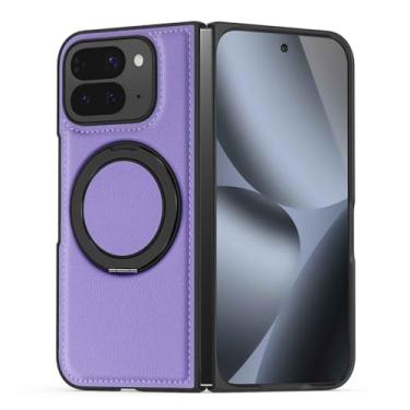 Imagem de LTLMYDAM Capa fina para Google Pixel 10 Pro Fold, suporte de anel giratório, capa de sucção magnética, couro estilo empresarial, capa à prova de choque, roxa, 10 dobras profissionais