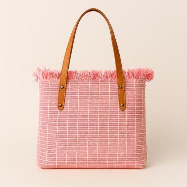 Imagem de Bolsa de Praia Grande Feminina Crochê Trançada com Alça de material si