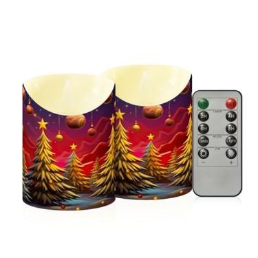 Imagem de Wassud Árvores de Natal com luzes estreladas, velas sem chama com controle remoto, velas realistas cintilantes com temporizador, velas decorativas para Natal, casamento, festa, decoração de casa