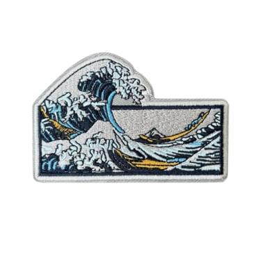 Imagem de Remendo bordado The Waves in The Ocean, pintura japonesa, tático militar, adesivos de gancho e laço costurados para roupas, vestidos, chapéus, bolsas