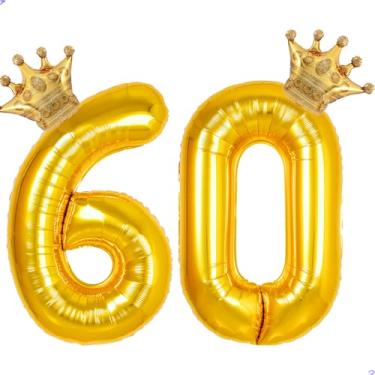 Imagem de 60 balões com números dourados de 101,6 cm para decorações de aniversário de 60 anos para homens e mulheres, balões gigantes jumbo Mylar de 60 anos