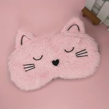 Imagem de 1 máscara de dormir fofa com tema de gato 3D para homens e mulheres - ajustável, capa de olho de poliéster macio com faixa elástica para cochilos de escritório, viagens e uso doméstico, rosa