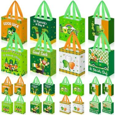 Imagem de Eaasty Pacote com 96 sacos de presente para o Dia de São Patrício, reutilizáveis, não tecidos, com alças, trevos, duendes, sacolas de compras para lembrancinhas de festa do dia de São Patrício