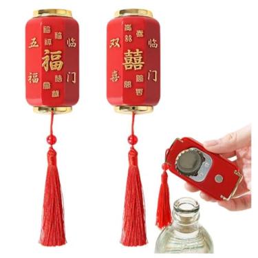 Imagem de QZAVIRE Pacote com 2 ímãs de geladeira de lanterna vermelha chinesa e abridor de garrafas – Símbolo da sorte chinês, presente de ano novo chinês, lembrança decorativa de metal para cozinha, bar