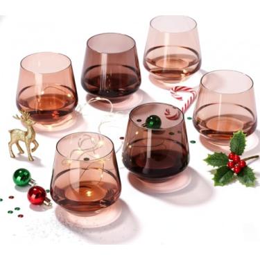 Imagem de Conjunto de taças de vinho sem haste da Venus, 170 a 400 ml, taças de vinho cor âmbar, sem haste 【sopradas à mão】 Conjunto de taças de vinho marrom, taças de vinho Brownl exclusivas para casa Decr