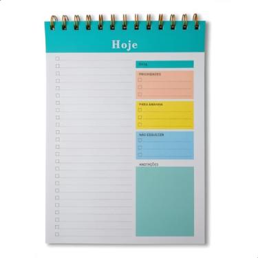Imagem de Planner Diário Vertical com Espiral, Bloco de Notas com Checklist, 50 Folhas, Seções para Data, Prioridades, Anotações e Planejamento (Verde Água)