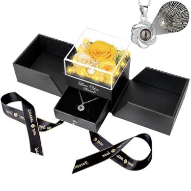 Imagem de ENERLEAF 3 rosas amarelas preservadas - flores eternas rosas presentes para mãe avó esposa namorada no dia das mães aniversário dia dos namorados natal para ela com colar I Love You