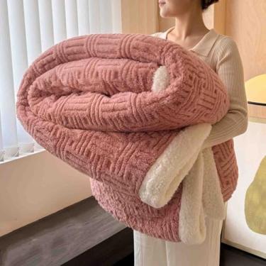 Imagem de Cobertor de lã, cobertores e mantas fofos, mulheres, homens, para cama, adulto, duplo, solteiro, para sofá, inverno, lã grossa, quente, macio e confortável para primavera, outono e inverno (rosa, 180