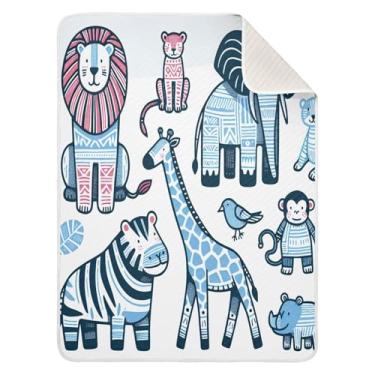 Imagem de Qilmy Cobertor de bebê com estampa de animal de desenho animado 76 x 101 cm, cobertor infantil de algodão macio para meninos e meninas, cobertor leve e quente para berço e carrinho de bebê