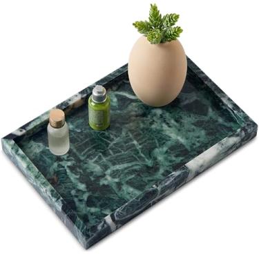 Imagem de Zilukar Bandeja de mármore natural real para banheiro, penteadeira, cozinha e mesa, bandeja retangular de pedra de mármore genuíno para joias, cosméticos, velas, loção, perfume e decoração de casa
