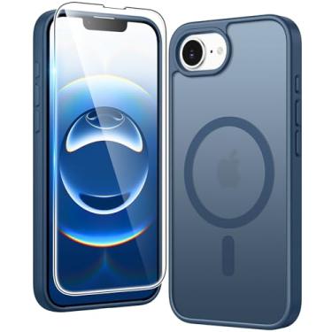 Imagem de FNTCASE Capa para iPhone 16e: Capa fina magnética fosca translúcida fosca de grau militar à prova de choque | Capas protetoras duráveis à prova de quedas finas (C-azul)