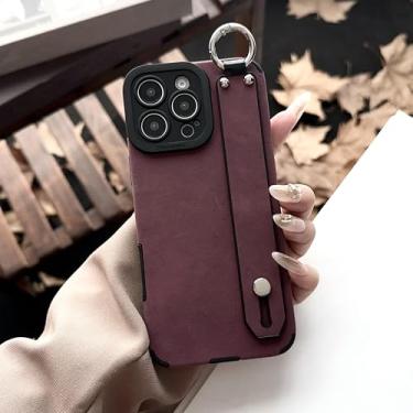 Imagem de IRTGFG Capa de couro macio com alça de mão para iPhone 16 Pro Max, suporte de anel, pulseira fosca, suporte para celular (para iPhone 16 Pro Max/cor ameixa)