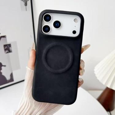 Imagem de SFDSUH Capa Magnética em Couro PU com Textura Jeans para iPhone 16 Pro Max (Preta)