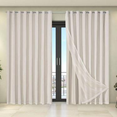 Imagem de Cortina Tecido Blecaute Com Voil Liso 2,70 M X 2,30 M 100% Poliéster - Bege