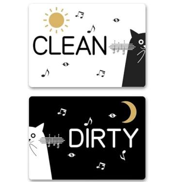 Imagem de Ímã da máquina de lavar louça, placa limpa e suja - dupla face limpa/suja para máquinas de lavar louça de aço inoxidável - Utensílios magnéticos para casa e cozinha para animais de estimação (gato