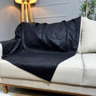 Imagem de Manta Sued Aveludada para Sofá Grande Conforto Sofisticação e Toque Macio para Sala e Quarto (Preto,2 Lugares)