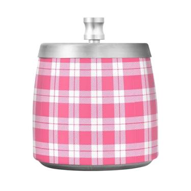 Imagem de JUZIHAI Cinzeiro xadrez búfalo rosa com tampa, bandeja de cinzeiro de aço inoxidável inodoro à prova de vento cinzeiro sem fumaça para escritório em casa, pátio, varanda, cigarro