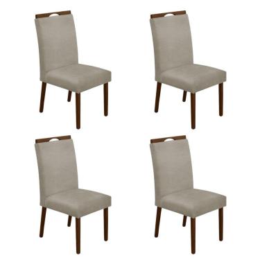 Imagem de Kit 4 Cadeiras De Jantar Madeira Maciça Em Linho Heloísa Mel;Bege Linho