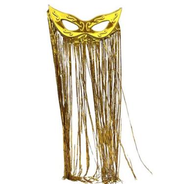 Imagem de Kit C 12 Cortinas 12 Máscaras Grande Dourado Plástico Carnaval - sm de