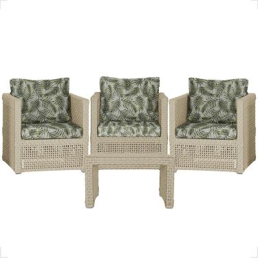 Imagem de Mesa E 3 Poltronas Madri Corda Náutica Estofado 5 Trama Rami