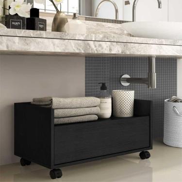 Imagem de Gabinete Armário Banheiro 60 Cm C/ Rodízios Multimóveis Preto