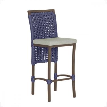 Imagem de Banqueta Em Alumínio Roma Marrom Corda Náutica Tecido 3 Azul Unico