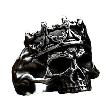 Imagem de Anéis Punk De Coroa De Caveira Gótica Para Homens E Mulheres Em Aço In