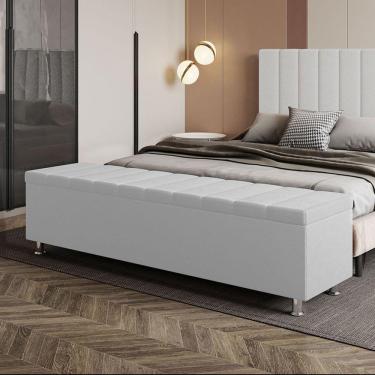Imagem de Calçadeira Baú Recamier Estofado Queen 160 Cm ônix Corino Branco