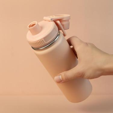 Imagem de Garrafa Térmica água de Aço Inox e bico 780ml – Resistente, Antivazamento com anel silicone, alça embutida e Fácil de Transportar, dising moderno rosa