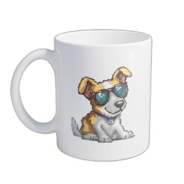Imagem de Caneca Xícara de Café Porcelana 300ml Design Cão Estiloso com Óculos de Sol