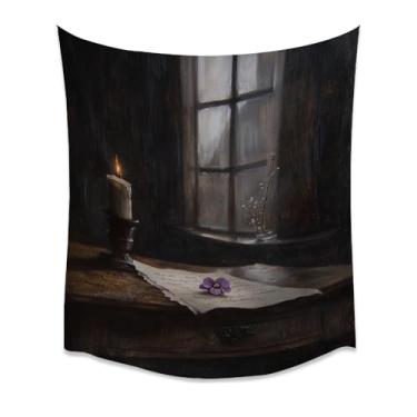 Imagem de Escrivaninha vintage vela carta tapeçaria escura academia gótica canto janela flor decoração de quarto marrom temperamental decoração de quarto para quarto escritório branco 76 x 101 cm