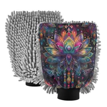 Imagem de ODAWA Mandala Luvas pretas para lavagem de carro 2PK para canhão de espuma, tamanho médio 19 x 26 cm
