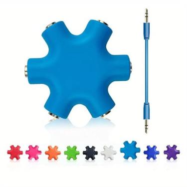 Imagem de Divisor de floco de neve para fone de ouvido de áudio, adaptador de fone de ouvido com cabo auxiliar universal (azul)