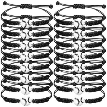 Imagem de Aoocoeo Conjunto de 20 pulseiras de tecido com tema esportivo, joias ajustáveis de corda trançada com pingentes de basquete, futebol, vôlei, beisebol, para jogadores de equipe, fãs, lembrancinhas de