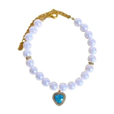 Imagem de Coleiras Colar Coleira Pet Luxo Cachorro E Gato Com Strass Com Um Design Requintado E Esteticamente Agradável Leve E Fácil De Transportar (Azul,G)