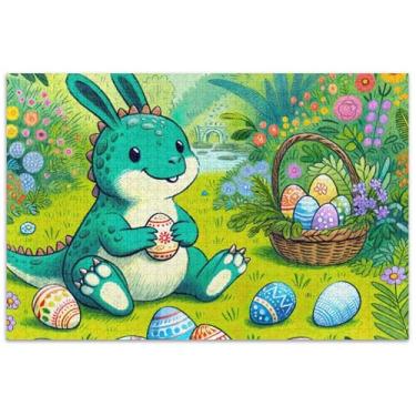 Imagem de Desenhos animados coelhinho da Páscoa ovos de dinossauro 1000 peças quebra-cabeças adultos presentes para jogo de elefante branco quebra-cabeças duros pintura artística