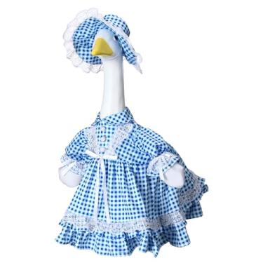 Imagem de Soulchen 1 conjunto de roupas de ganso xadrez azul de verão 58 cm conjunto de roupas de ganso de cimento e chapéu para decoração de férias, gramado, jardim, quintal