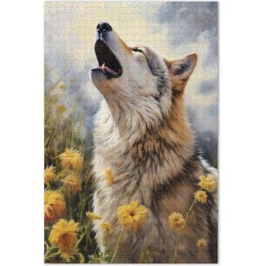 Imagem de 500 peças de quebra-cabeça de pintura lobo uivante para adultos presentes de festa elefante branco Prime Puzzles pintura de arte floral