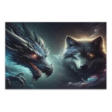 Imagem de Quebra-cabeças de dragão lobo com olhos turcos para adultos, 500 peças, peças grandes com letras na parte de trás